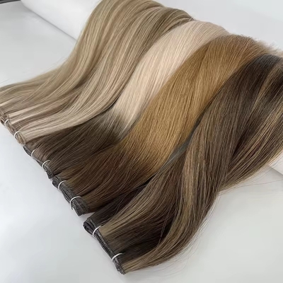 Cabello humano 100% doble dibujado tendencia de tejido de genio ruso Extensiones de cabello delgado e invisible