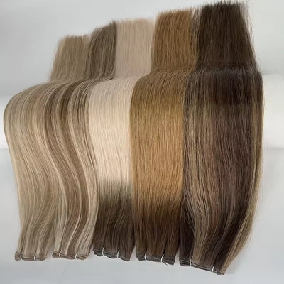 Cabello humano 100% doble dibujado tendencia de tejido de genio ruso Extensiones de cabello delgado e invisible