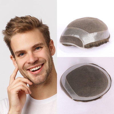 80% de densidad de luz Toupee masculino con técnica de mano atada completa y estilo recto