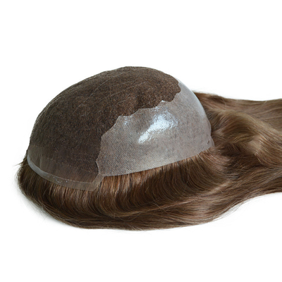 20 pulgadas de color marrón claro resalta el pelo humano Remy Toppers pelo brasileño Toupee encaje base PU