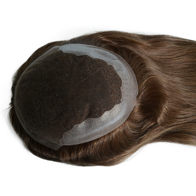 20 pulgadas de color marrón claro resalta el pelo humano Remy Toppers pelo brasileño Toupee encaje base PU
