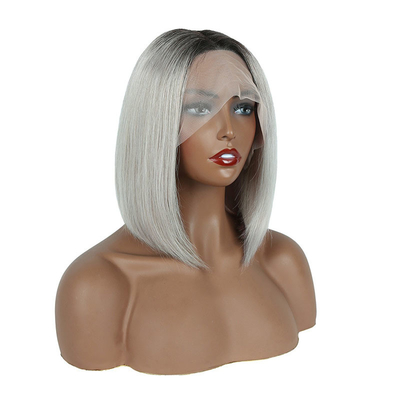 100% Cabello humano Ombre Gris Corto Bob Corte Pre Plucked HD encaje Perucas Frontales 250% Densidad