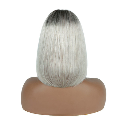 100% Cabello humano Ombre Gris Corto Bob Corte Pre Plucked HD encaje Perucas Frontales 250% Densidad