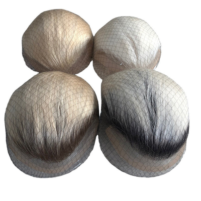 Cabello Remy Atado a mano Natural Ombre Sal y Pimienta Gris Pechos de cabello humano Toupee para hombres