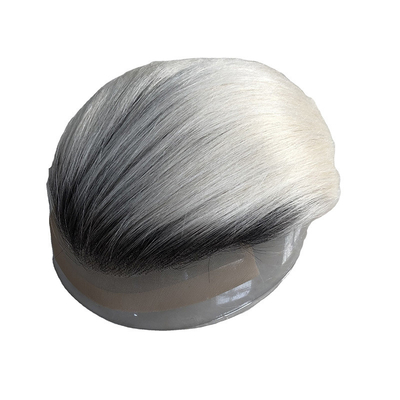 Cabello Remy Atado a mano Natural Ombre Sal y Pimienta Gris Pechos de cabello humano Toupee para hombres