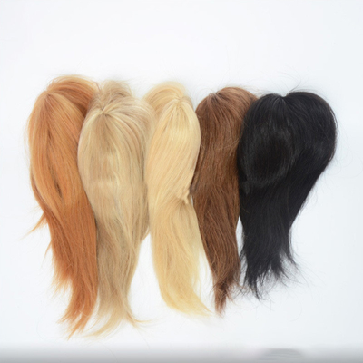 Cabello humano virgen europeo red de pescado piezas de cabello de bodas toupeo de cabello toppers clip en el suministro
