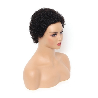 Cortos afro rizados máquina de pelo brasileña hecha peluca de hada color natural para las mujeres negras