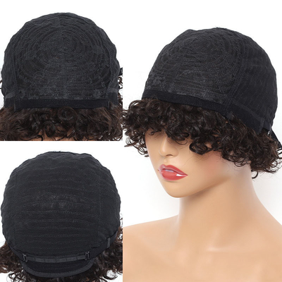 Cortos afro rizados máquina de pelo brasileña hecha peluca de hada color natural para las mujeres negras