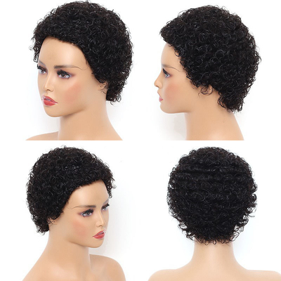 Cortos afro rizados máquina de pelo brasileña hecha peluca de hada color natural para las mujeres negras