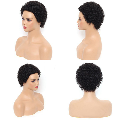 Cortos afro rizados máquina de pelo brasileña hecha peluca de hada color natural para las mujeres negras