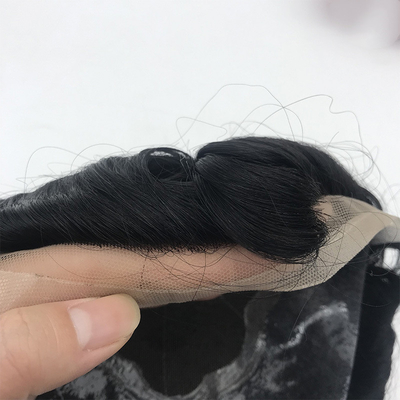 Cabello negro natural Toupee 6x8 encaje francés Parche para el cabello masculino Cabello chino 110% Densidad