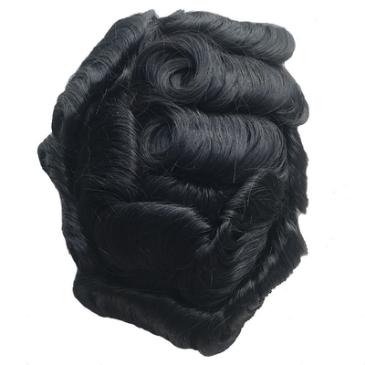 Cabello negro natural Toupee 6x8 encaje francés Parche para el cabello masculino Cabello chino 110% Densidad