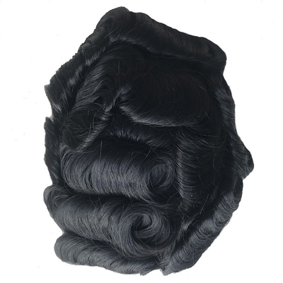 Cabello negro natural Toupee 6x8 encaje francés Parche para el cabello masculino Cabello chino 110% Densidad