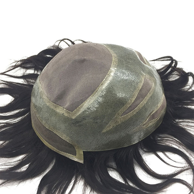 Cuatro ojos Material de base encaje suizo Frente cabello virgen humano toupe para hombres 110% densidad