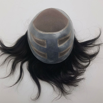 Cuatro ojos Material de base encaje suizo Frente cabello virgen humano toupe para hombres 110% densidad