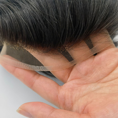 Cuatro ojos Material de base encaje suizo Frente cabello virgen humano toupe para hombres 110% densidad
