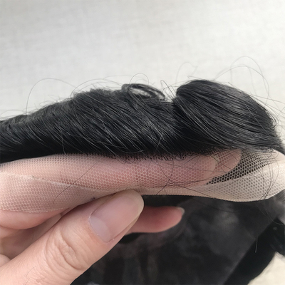 Cuatro ojos Material de base encaje suizo Frente cabello virgen humano toupe para hombres 110% densidad