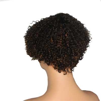 Pelucas de color marrón claro afro rizado Cuticula alineada cortos cortar el cabello de las hadas Pelucas de pelo humano con golpes