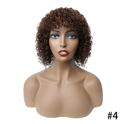 Pelucas de color marrón claro afro rizado Cuticula alineada cortos cortar el cabello de las hadas Pelucas de pelo humano con golpes