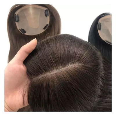 Toupe de base de seda recta para mujer con cierre frontal de encaje suizo y tope para el cabello
