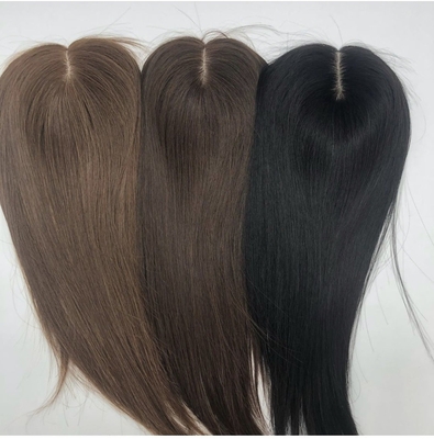 Toupe de base de seda recta para mujer con cierre frontal de encaje suizo y tope para el cabello