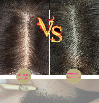 Toupe de base de seda recta para mujer con cierre frontal de encaje suizo y tope para el cabello
