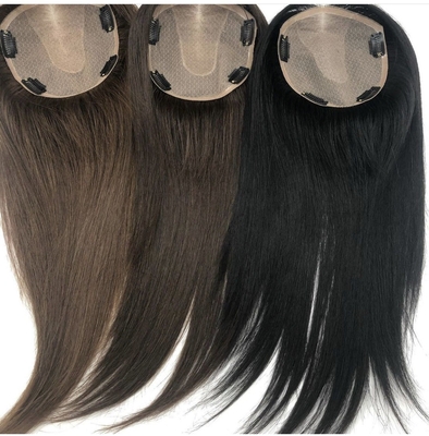 Toupe de base de seda recta para mujer con cierre frontal de encaje suizo y tope para el cabello