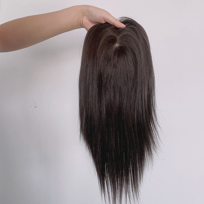 Toupe de base de seda recta para mujer con cierre frontal de encaje suizo y tope para el cabello