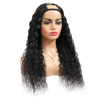 Raw Indian Water Wave Curly U Part Peruca con servicio OEM ODM y 100% de cabello humano superior