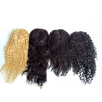 Hecho a mano 2024 Tendencia Blonde Remy Ondulado rizado Topper europeo de cabello humano para mujeres