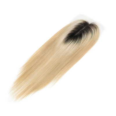 Básico de seda europeo de ceniza rubia recta clip en el cabello humano topper con encaje HD para mujeres