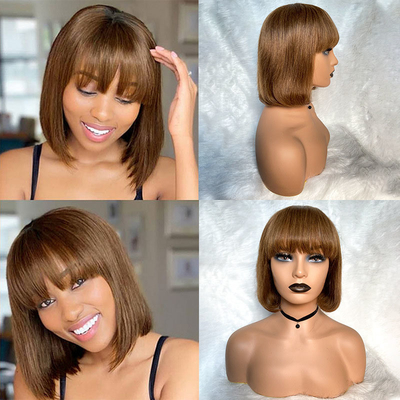 Cabello humano virgen brasileño corto Bob Pelucas con golpes Remy Cabello de grado de tamaño promedio