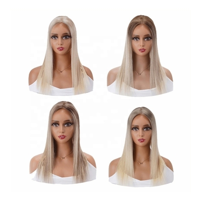Cabello judío de polvo natural para mujeres End de seda encaje Frente europeo rubio 100-200g