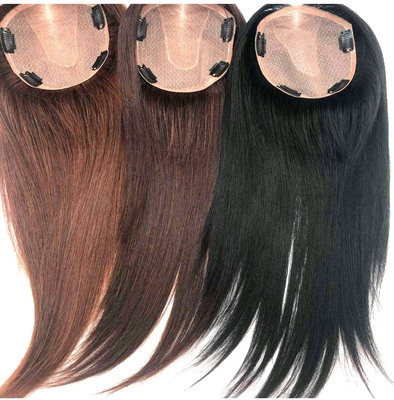 Tops de pelo humano de base de seda Tops de pelo recto de encaje Toupee para mujeres