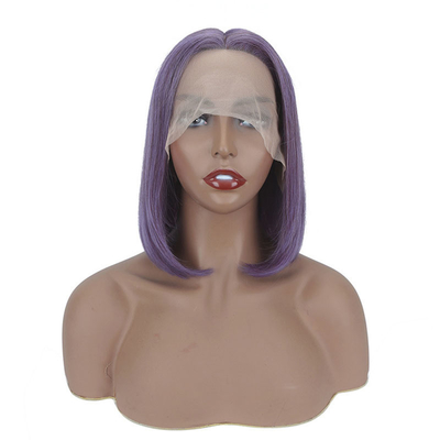 Color morado de humo recto corto bob pelucas HD encaje cabello humano frontal para mujeres negras