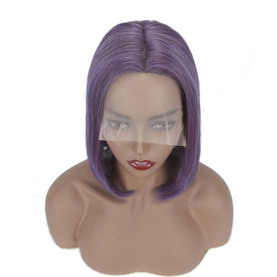 Color morado de humo recto corto bob pelucas HD encaje cabello humano frontal para mujeres negras