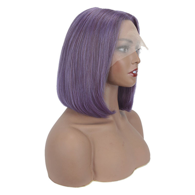 Color morado de humo recto corto bob pelucas HD encaje cabello humano frontal para mujeres negras