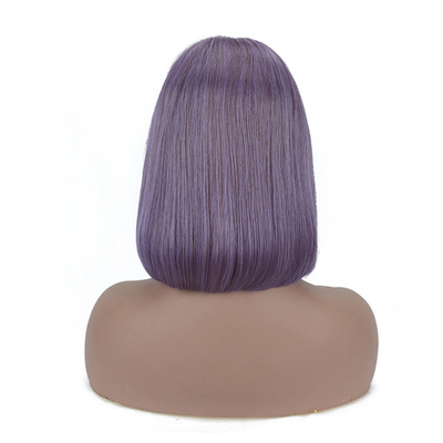 Color morado de humo recto corto bob pelucas HD encaje cabello humano frontal para mujeres negras