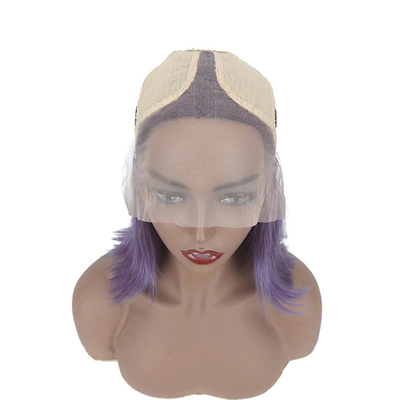 Color morado de humo recto corto bob pelucas HD encaje cabello humano frontal para mujeres negras