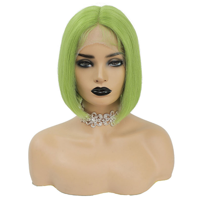 Color verde pelo humano brasileño corto bob pelucas de 10 pulgadas con pelo de bebé y encaje HD Frontal