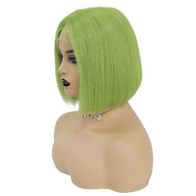 Color verde pelo humano brasileño corto bob pelucas de 10 pulgadas con pelo de bebé y encaje HD Frontal