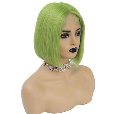 Color verde pelo humano brasileño corto bob pelucas de 10 pulgadas con pelo de bebé y encaje HD Frontal