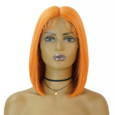 14 pulgadas HD encaje frente bob pelucas con naranja natural sedoso cabello humano recto peruano