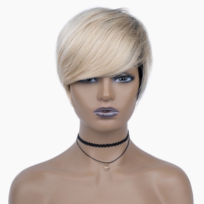 Peruca de cabello humano hecha por máquina T1B 613 Blonde Color Perucas cortas rectas para mujeres negras