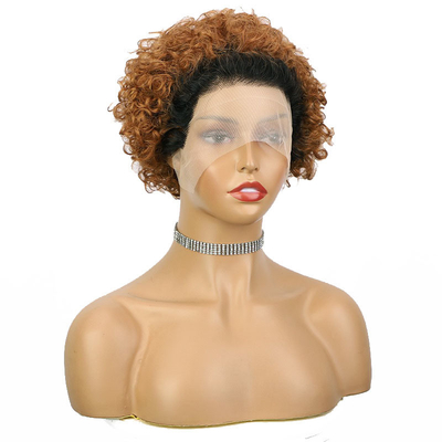 Cabello corto peluca ondulada rizada para mujeres negras máquina hecha Remy Cabello Pixie peluca