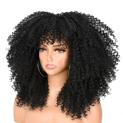 Cabello humano rizado de color marrón claro Pelucas con flecos Remy peruano Afro rizos pervertidos