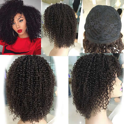 Cabello humano rizado de color marrón claro Pelucas con flecos Remy peruano Afro rizos pervertidos