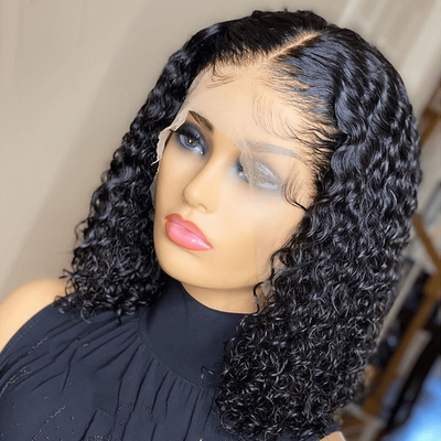 Cabello Remy 180% Densidad Afro Kinky rizado 4*4/13*4/13*6 encaje Frontal BOB Pelucas para mujeres negras 250g-450g