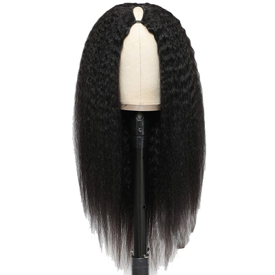 Pelucas longitud larga V parte sin pegamento afro kinky pelo humano recto peluca 250% densidad