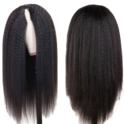 Pelucas longitud larga V parte sin pegamento afro kinky pelo humano recto peluca 250% densidad